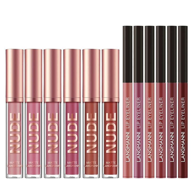 No Stain On Cup Matte Lip Gloss Lip Liner Combination 12 Pieces Set