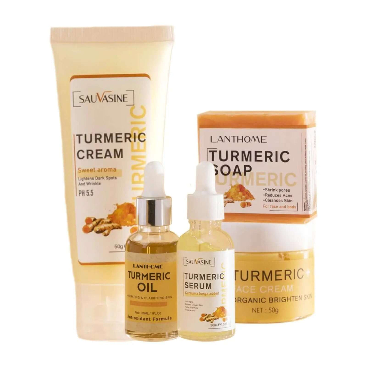 Turmeric Facial Care Kit with Cleansing Cream, Anti-Aging Serum, and Moisturizer, Targets Dark Spots for Healthy Skin Care