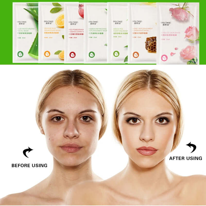 1Pcs Natural Fruit Plant Moisturizing Hydrating Oil Control Brightening Sheet Face Mask Shrink Pores Skin Care Beauty Cosmetics