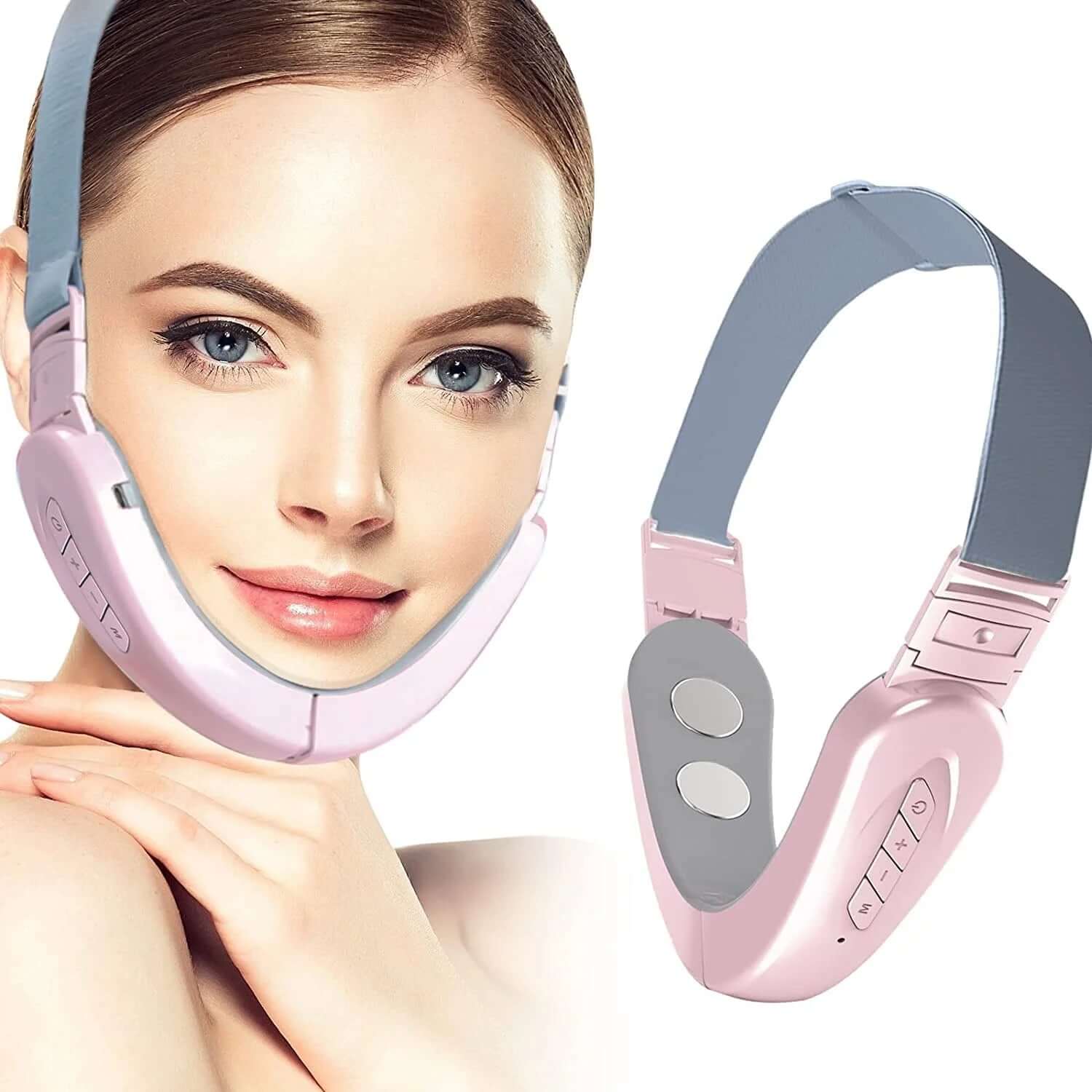 Double Chin Reducer Machine, Electric Face Lift Device Beauty Belt, Facial Lifting Machine,Portable Intelligent V-Face Shaping Massager,Pink