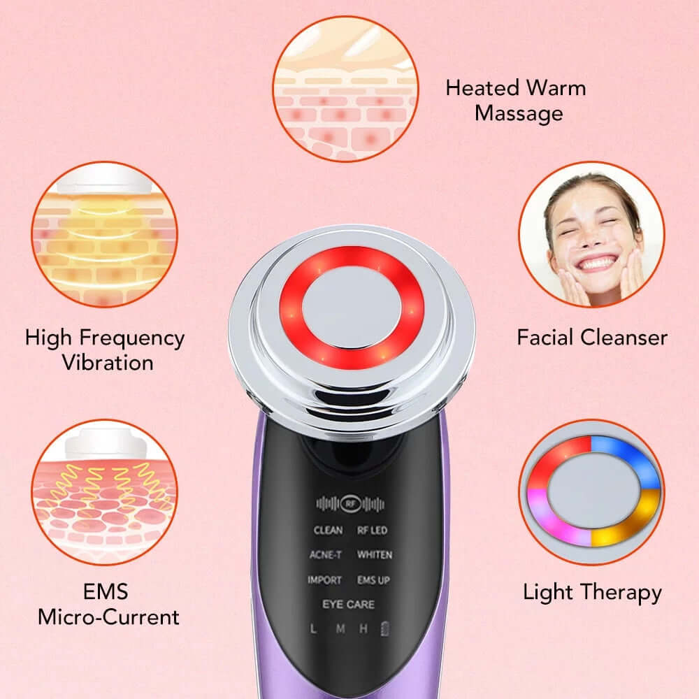 7 in 1 Face Lift Device - EMS RF Microcurrent Skin Rejuvenation, Facial Massager, Light Therapy, anti Aging /Wrinkle /Beauty Apparatus - Unisex