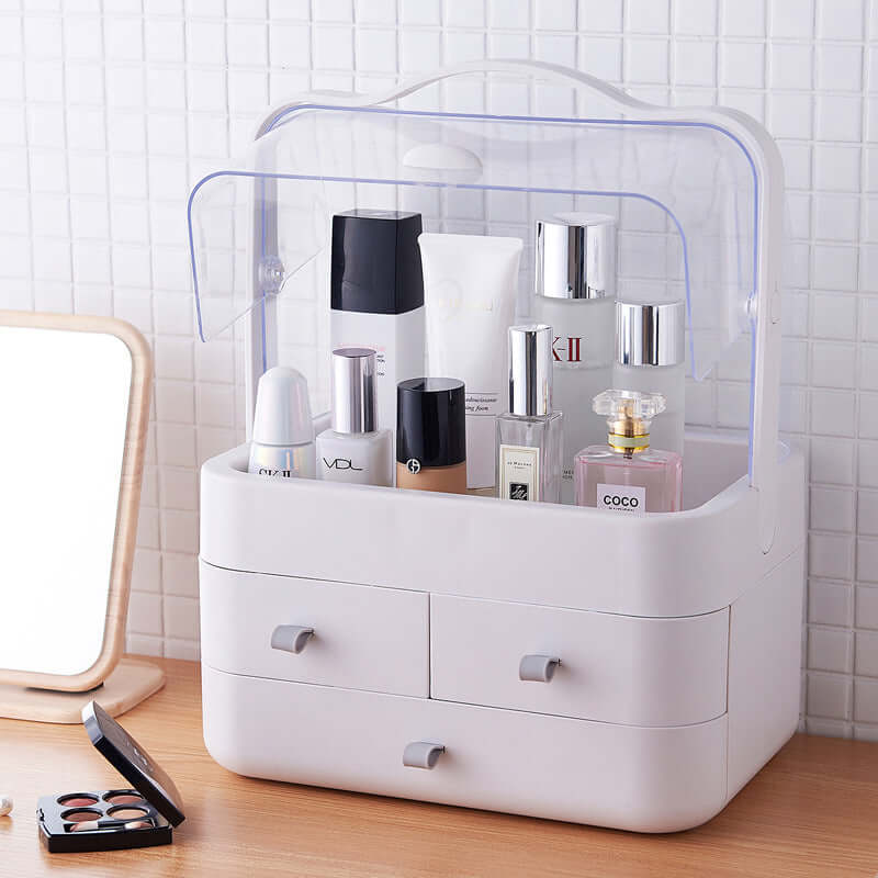 Double door dust cover makeup storage box