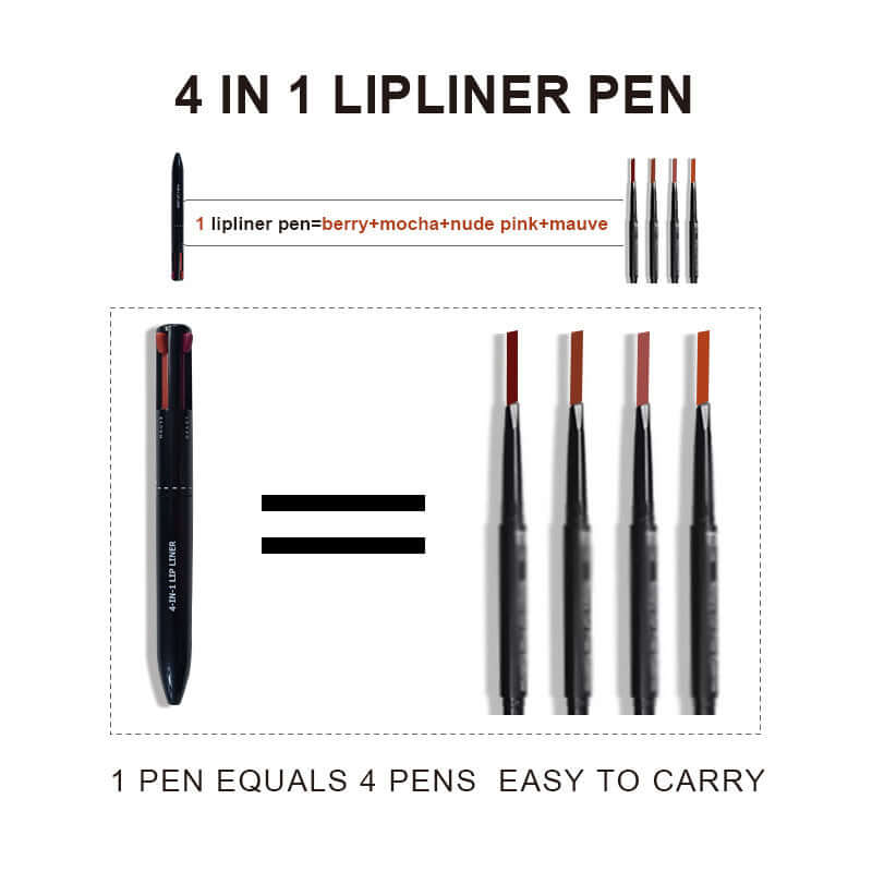 4 In 1 Makeup Lipliner Pencil Waterproof Touch Up Long Lasting Easy Color Ballpoint Eyeliner Pen