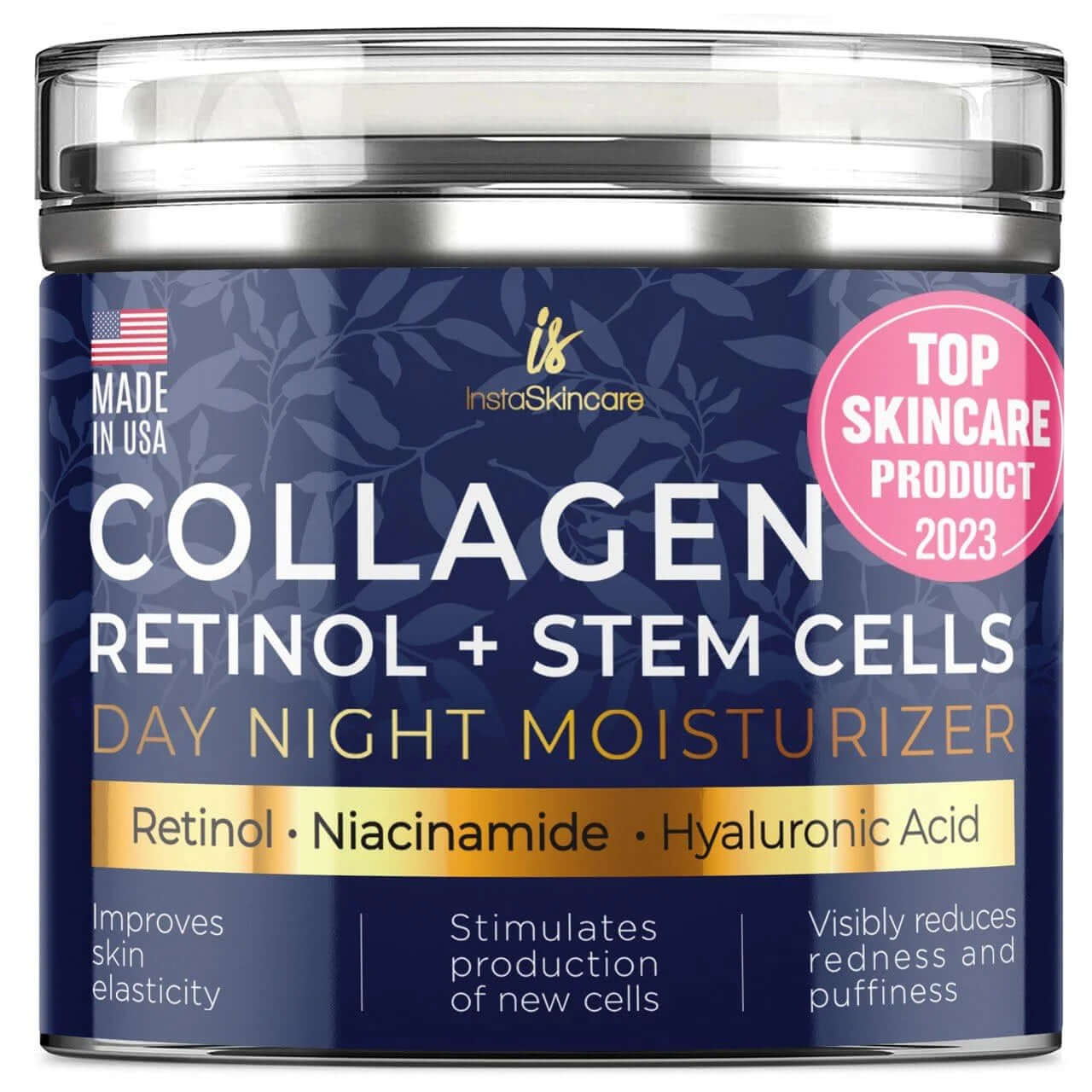 Collagen Face Moisturizer with Airless Pump - Collagen Botanical Stem Cells Cream for Skin with Retinol, Niacinamide, Hyaluronic Acid - Anti-Aging Day & Night Cream - Made in USA (1.7 Oz)