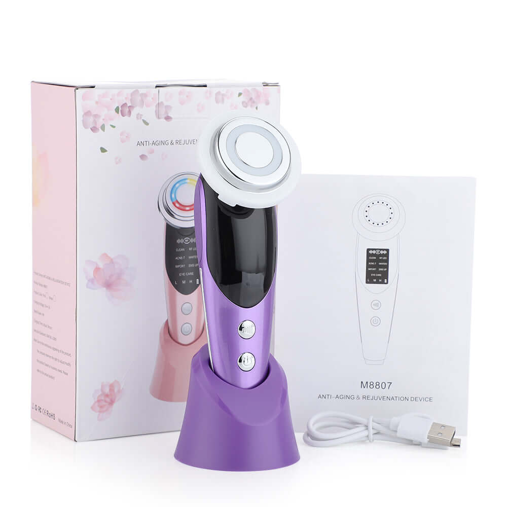 7-In-1 Facial Massager EMS Micro-Current Color Light Vibration LED Beauty Purifying Introducer Skin Care Beauty Device