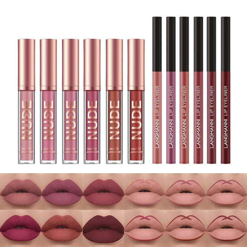 No Stain On Cup Matte Lip Gloss Lip Liner Combination 12 Pieces Set