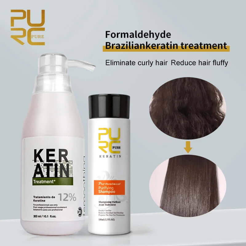 12% Formlain Brazilian Keratin Hair Treatment + Purifying Shampoo Set Straightening Smoothing for Hair Care Products 1000Ml