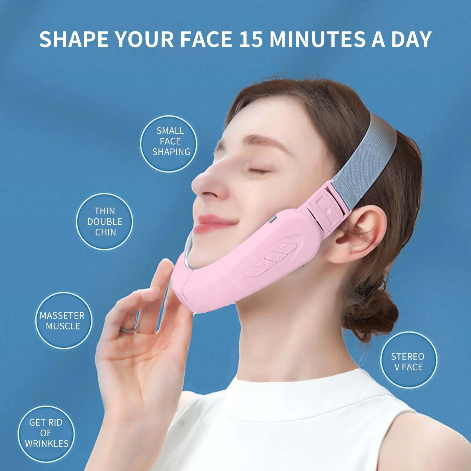 Double Chin Reducer Machine, Electric Face Lift Device Beauty Belt, Facial Lifting Machine,Portable Intelligent V-Face Shaping Massager,Pink