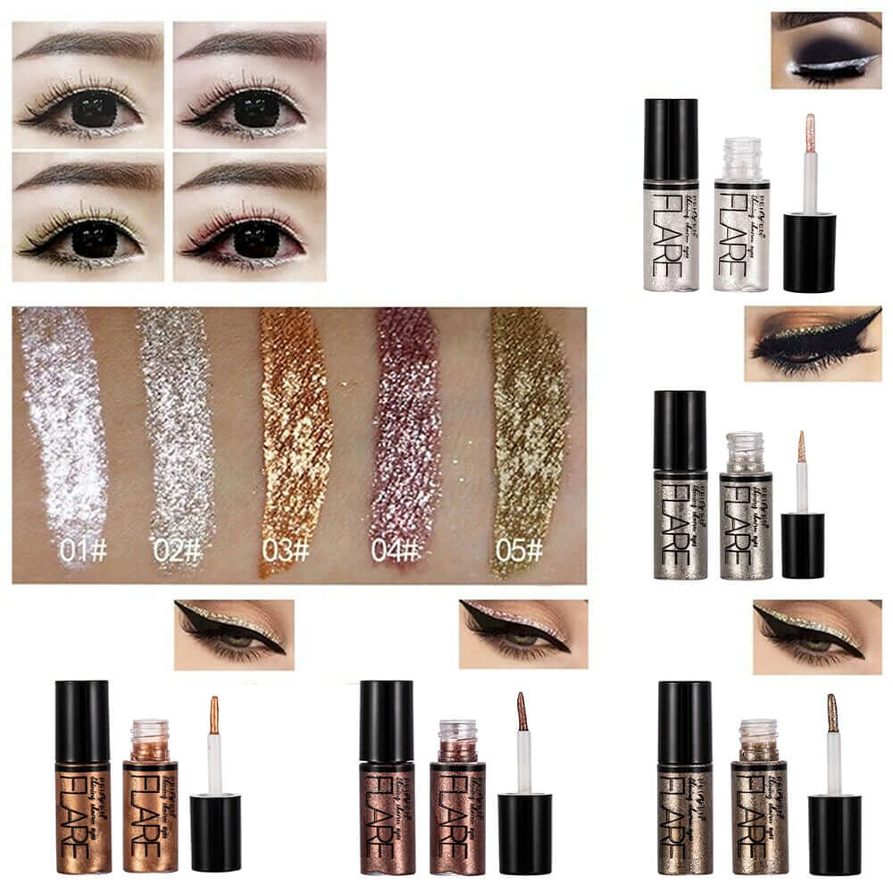 5 Color Metallic Shiny Eyeshadow Glitter Liquid Eyeliner Makeup Eye Liner Pen-Waterproof Makeup Pigment Eyeshadow Palette