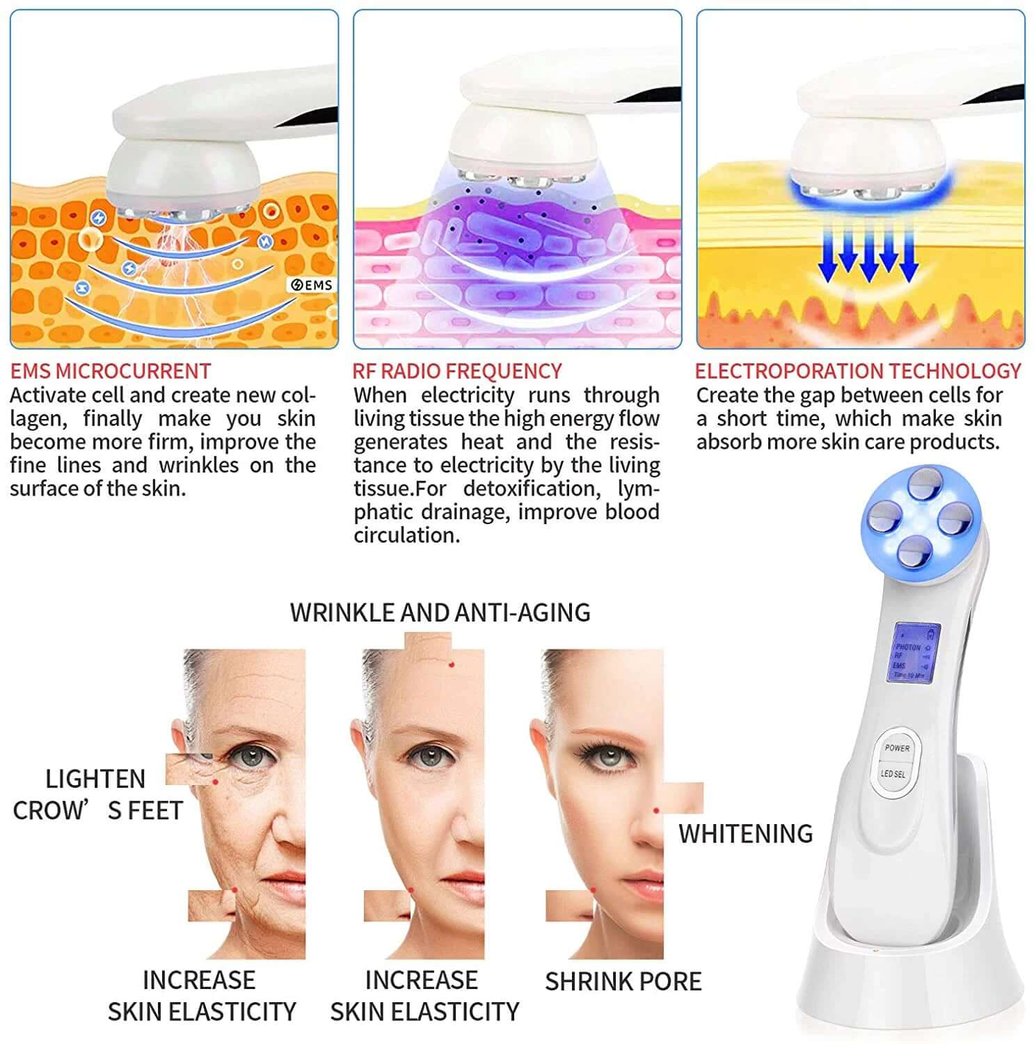 5 in 1 Facial Beauty Skin Tightening Machine RF LED Light Photon Therapy Beauty Device