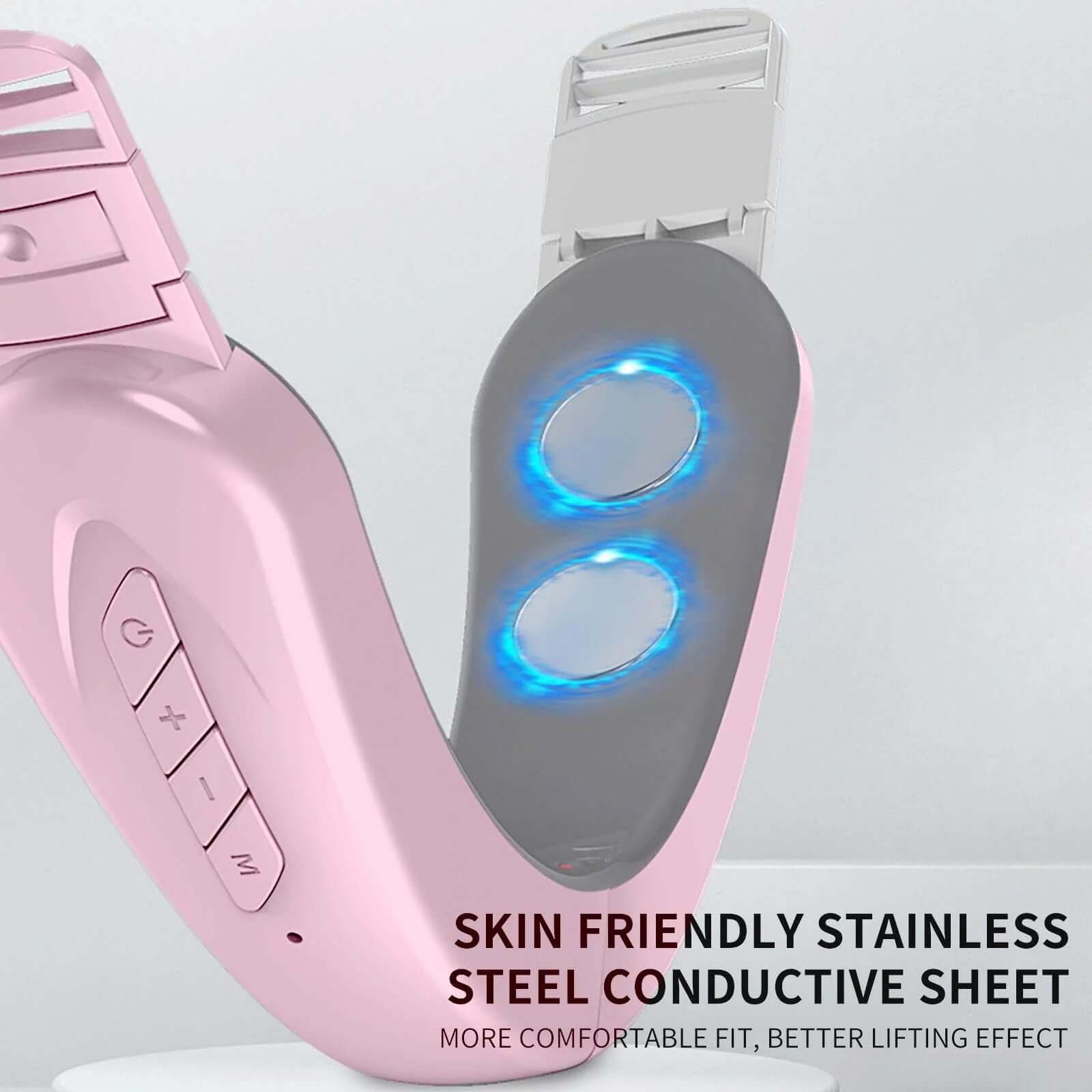 Double Chin Reducer Machine, Electric Face Lift Device Beauty Belt, Facial Lifting Machine,Portable Intelligent V-Face Shaping Massager,Pink