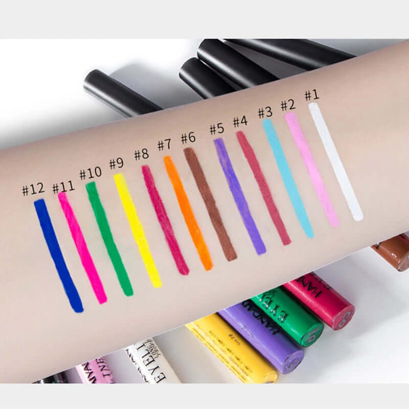 12 Color Liquid Eyeliner Pen Set Waterproof Long Lasting Matte Colored Eye Liner Cosmetic Quick Dry White Green Liner Makeup Kit