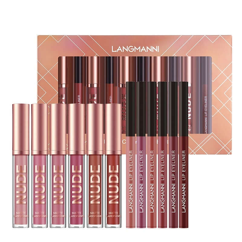 No Stain On Cup Matte Lip Gloss Lip Liner Combination 12 Pieces Set