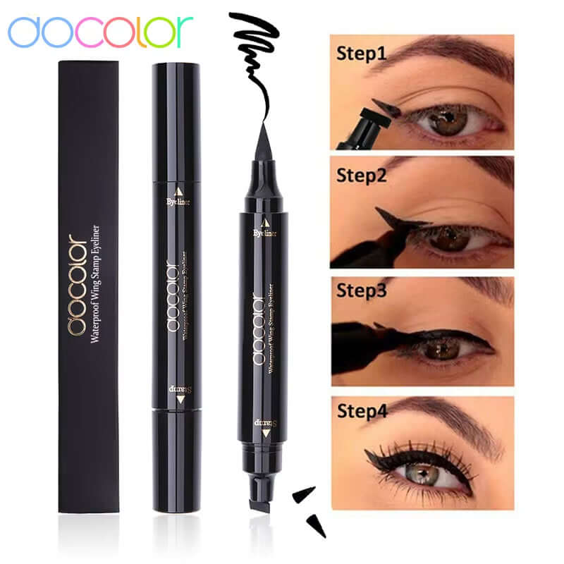 Black Liquid Eyeliner Stamp Marker Pencil Waterproof Stamp Double-Ended Eye Liner Pen Cosmetic Eyeliner