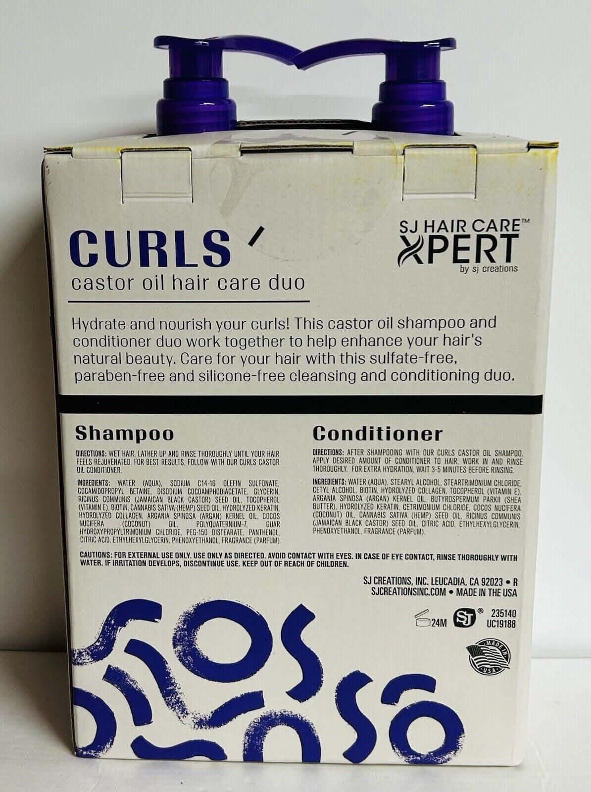 SJ Hair Care ~ Curls Castor Oil Hair Duo 32 Fl Oz Each