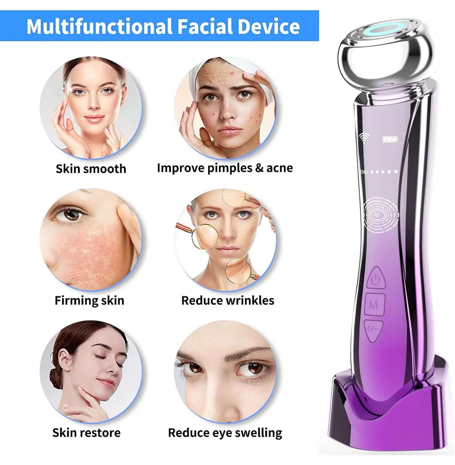 Facial Massager EMS RF Beauty Device Face Lifting Machine Therapy Sonic Vibration Wrinkle Removal Skin Tightening,Purple